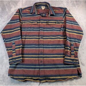 LL Bean Shirt Mens XL Tall XLT Blue Striped Chamois Cloth Flannel Button Up